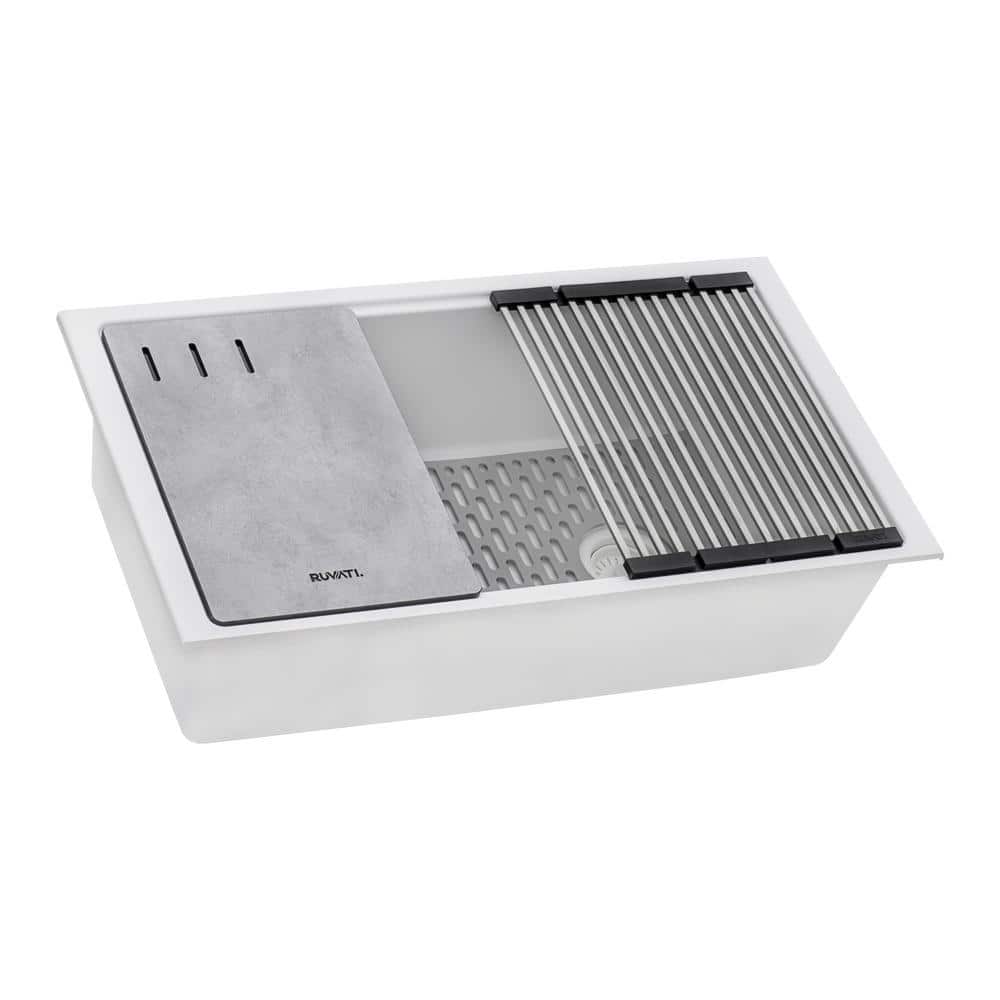 Arctic White Granite Composite Drop-In Workstation Sink