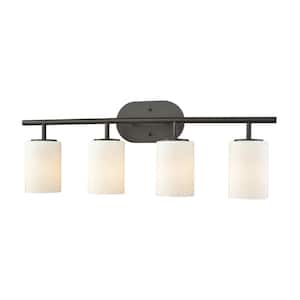 Pemlico 4-Light Oil Rubbed Bronze with White Glass Bath Light