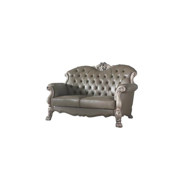 71 in. Bone Solid Faux Leather 2-Seater Loveseat