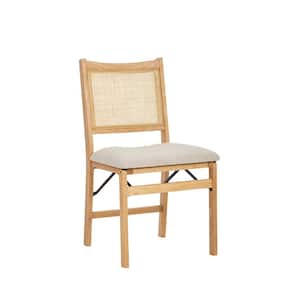 Tara Natural Cane Back Folding Chair with Linen Fabric Seat