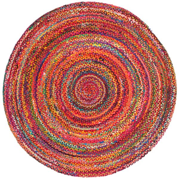 SAFAVIEH Braided Rust Multi 7 ft. x 7 ft. Solid Color Striped Round Area Rug