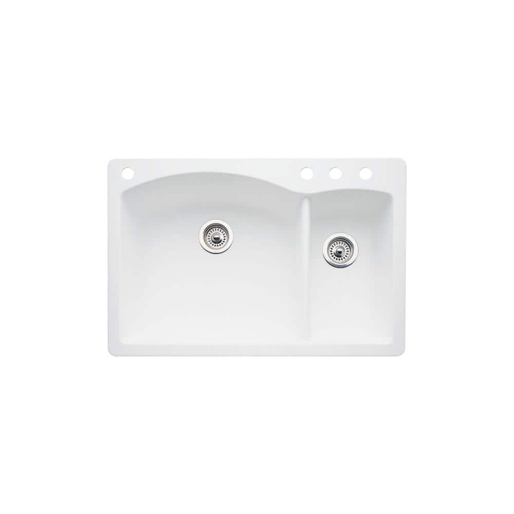 Diamond Dual-Mount Granite 33 in. 4-Hole 70/30 Double Bowl Kitchen Sink in 