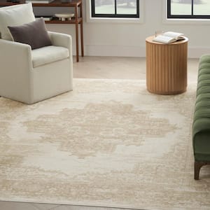 Grafix Ivory Beige 8 ft. x 10 ft. Center medallion Transitional Area Rug