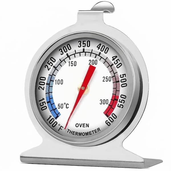Analog Stainless Steel Oven Thermometer Silver Mechanical Display with Hook Panel for Ovens Grills Smokers 1 Piece