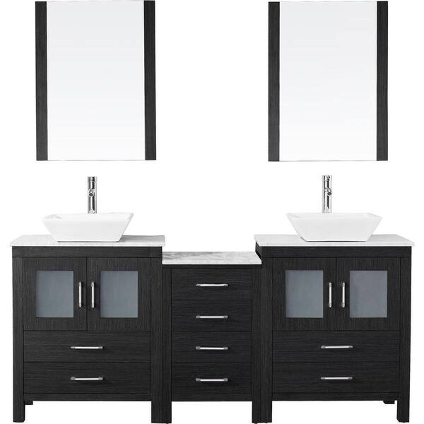 Virtu USA Dior 75 in. W Bath Vanity in Zebra Gray with Marble Vanity Top in White with Square Basin and Mirror