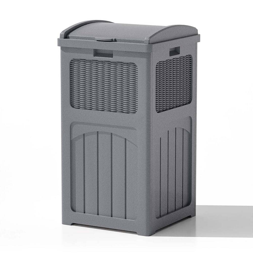 17 in. W x 17 in. D x 32 in. H Gray Plastic Trash Can Storage 35 gal Hideaw