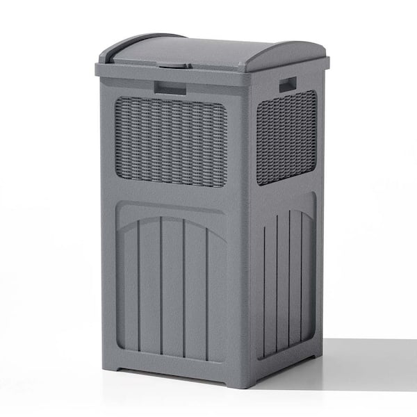 Unbranded 17 in. W x 17 in. D x 32 in. H Gray Plastic Trash Can Storage 35 gal Hideaway Trash Can for Patio Resin with Lid