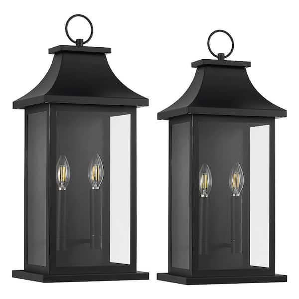 22 in. Tall 2-Light Black Outdoor Hardwired Wall Lantern Scone Exterior Wall Light with No Bulbs Included (2-Pack)