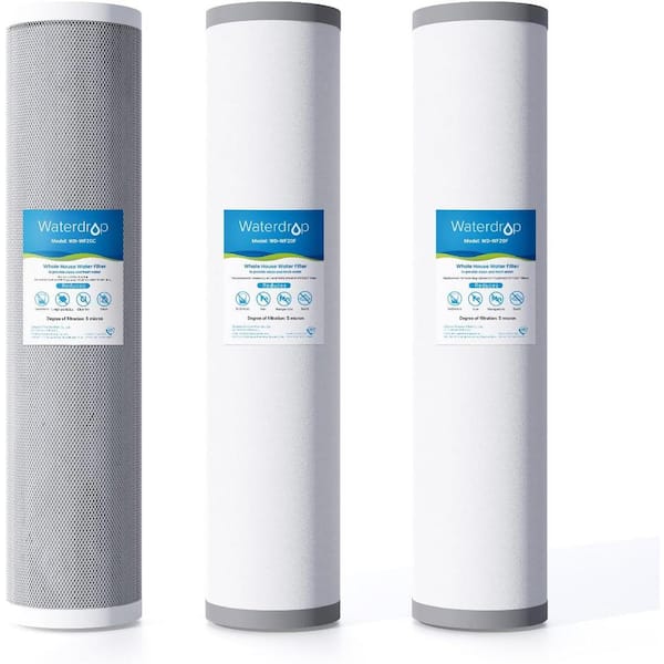 Waterdrop Whole House Water Filter, Carbon Filter Reduce Iron & Manganese Filter Cartridge, Replacement for Any 20" x 4.5" System