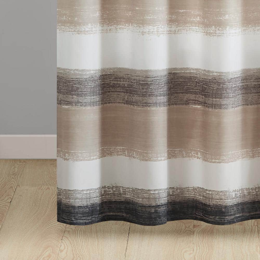 Taupe and Black Watercolor Stripe Shower Curtain with Liner