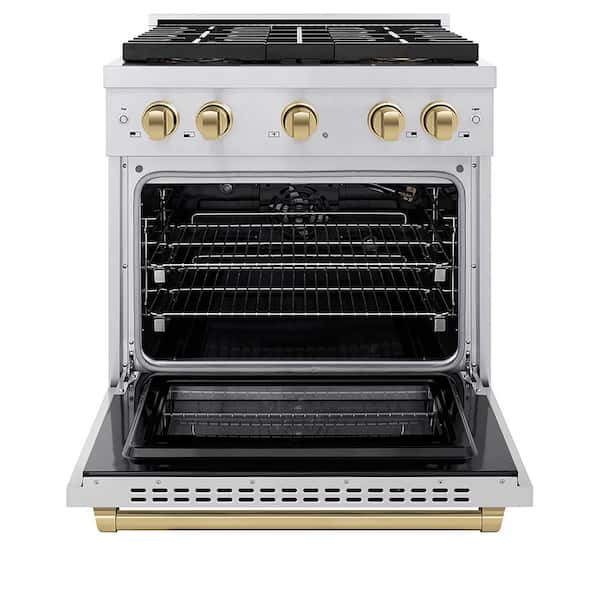 Autograph 30 in. 4.2 cu. ft. Paramount Gas Range with 4-Burner Cooktop and Gas Oven in Stainless with Champagne Bronze