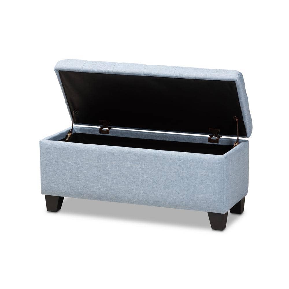 Light Blue Tufted Fabric Storage Ottoman with Black Wood Feet
