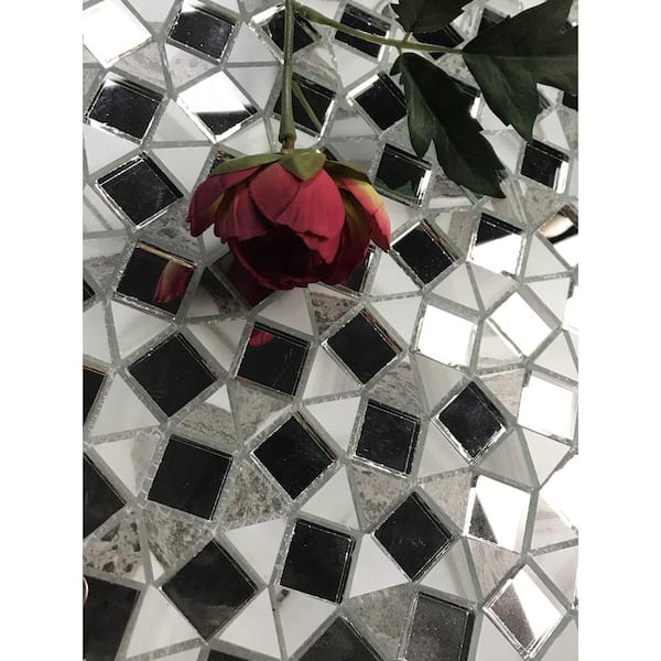 Art Deco White and Gray 12 in. x 12 in. Wood Look Glass Mosaic Wall Tile (20 sq.ft./Case)