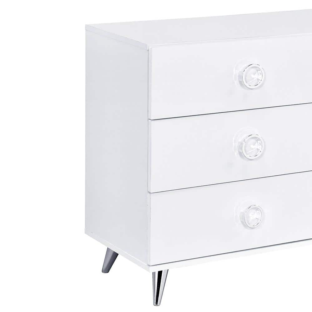 Perse White 6-Drawer Modern Dresser with Chrome Accents