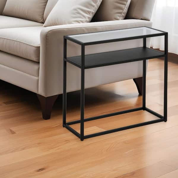HomeRoots 24 in. Black Rectangle Glass End Table