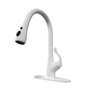 Single Handle Pull Down Sprayer Kitchen Faucet with Turbo Spray, Fast Mount in White