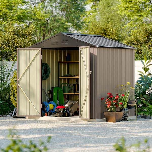 8 ft. W x 6 ft. D Metal Shed with Double Lockable Door, Brown (44.5 sq. ft. )
