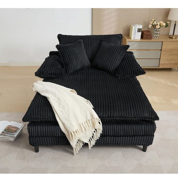Black 54.75 in. W Oversized Fluffy Corduroy Polyester Full Size Sofa Bed, Deep Seat Sleeper Sofa Chair, with 2 Pillows