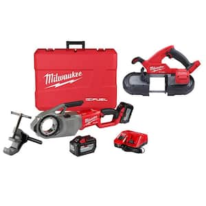 M18 FUEL ONE-KEY Cordless Brushless Pipe Threader Kit with M18 Fuel Compact Bandsaw Tool