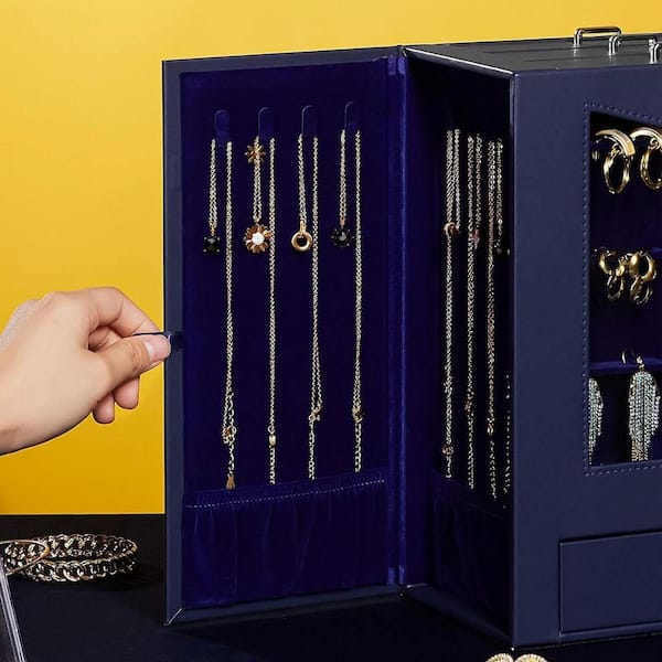 Dark Blue 8.5 in. x 11.5 in. Polyurethane Modern Jewelry Box with