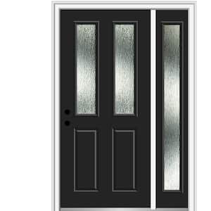 50 in. x 80 in. Right-Hand Inswing Rain Glass Black Fiberglass Prehung Front Door on 4-9/16 in. Frame