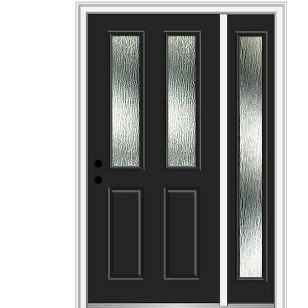 MMI DOOR 50 in. x 80 in. Right-Hand Inswing Rain Glass Black Fiberglass Prehung Front Door on 4-9/16 in. Frame