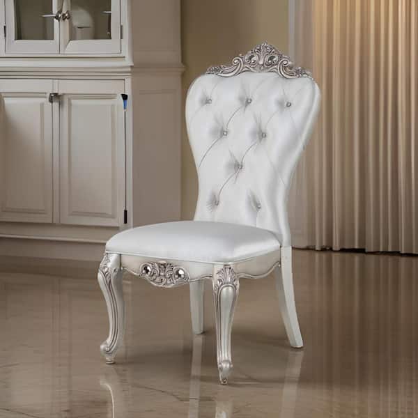 Benjara Cream and White Fabric Side Chair with Queen Anne Style Legs (Set of 2)
