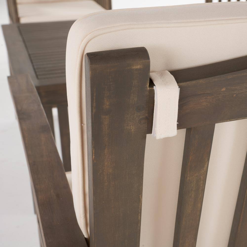 Gray and Cream 5-Piece Acacia Wood Outdoor Sofa Set