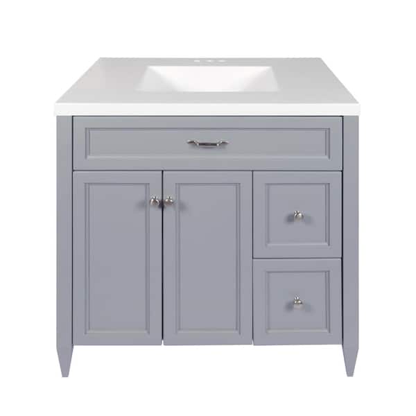 Amluxx Verona 37 in. W x 22 in. D Bath Vanity in Grey with Cultured Marble Vanity Top in White with White Basin