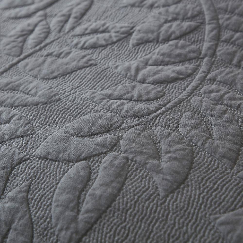 Dark Grey Reversible Cotton Queen Bedspread Set