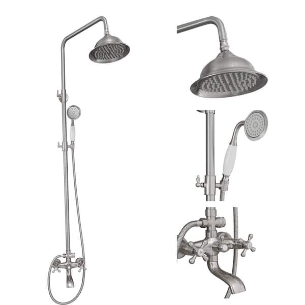 BWE Double Handle 3-Spray Tub and Shower Faucet 2.5 GPM 8 in. Shower Head with Tub Spout in Brushed Nickel(Valve Included)