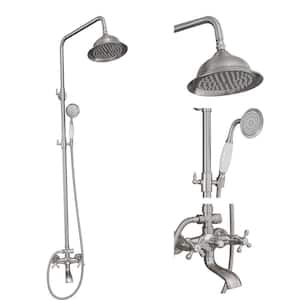 3-Spray Wall Bar Shower Kit 8 in. Round Rain Shower Head with Tub Spout Hand Shower 2 Cross Knobs in Brushed Nickel