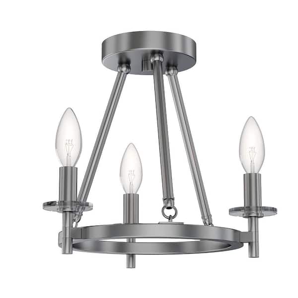 Sapello 13 in. Plug and Play 3-Light Brushed Nickel Semi Flush Mount with SkyPlug