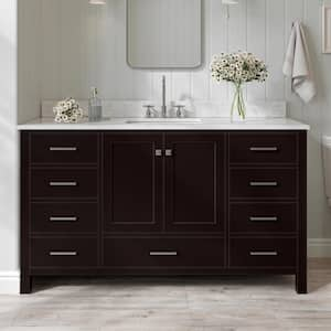 Cambridge 61 in. W x 22 in. D x 35.25 in. H Vanity in Espresso with White Marble Vanity Top with Basin