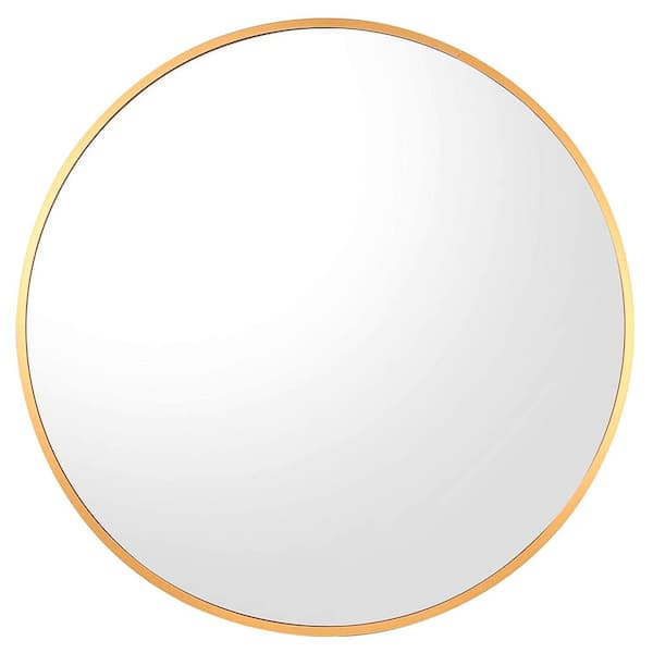 Kinger Home Sage 32 in. W x 32 in. H Round Aluminum Framed Anti Frog Wall Bathroom Vanity Mirror in Brushed Gold