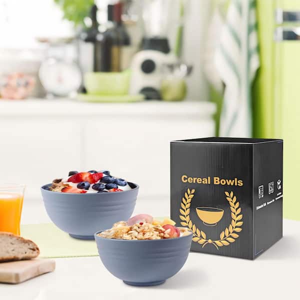 26 fl. oz. Plastic Wheat Straw Cereal Bowls, Unbreakable Salad Bowls, Microwave & Dishwasher Safe, Set of 8, Blue