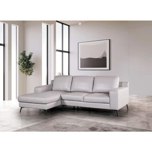 Furniture of America Serina 98.5 in. Square Arm 1-Piece Leather Match Sectional Sofa in Light Gray with Left Chaise