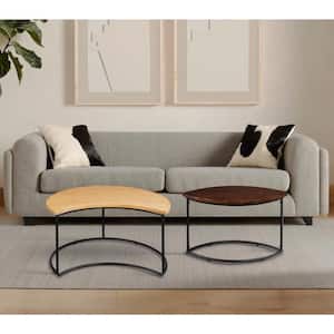 64.5 in. Walnut, Brown and Black Round Wood Coffee Table with Metal Frame