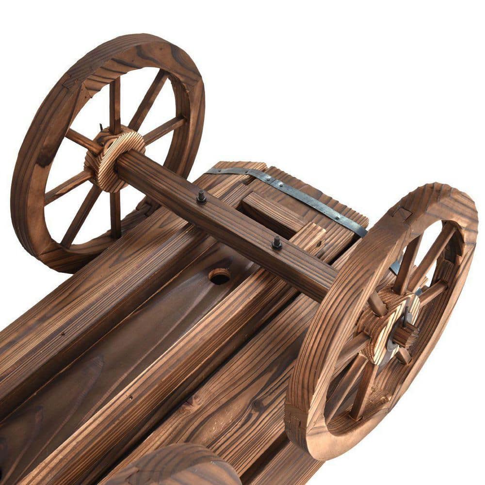 Rustic Brown Wooden Wagon Planter with Wheels