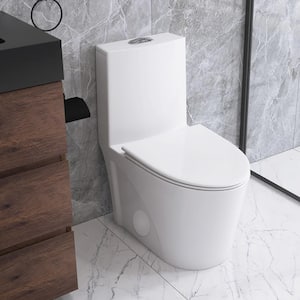 12 in. Rough-In 1-piece 1.1/1.6 GPF Dual Flush Elongated Toilet in White Seat Included