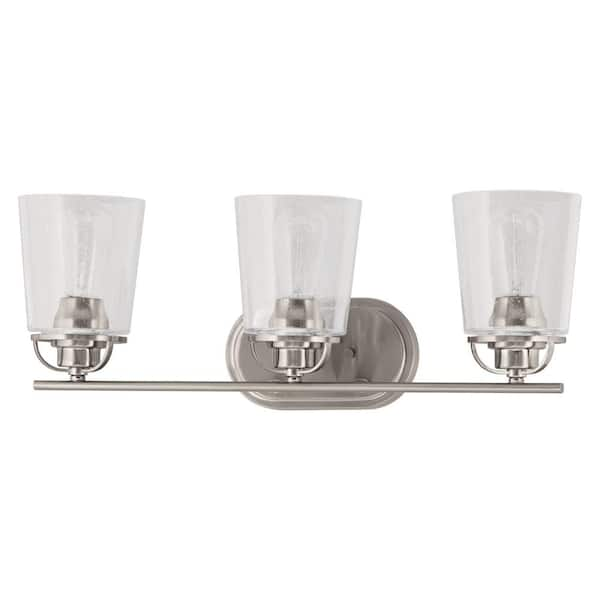 Progress Lighting Inspiration 23.19 in. 3-Light Brushed Nickel Bathroom Vanity Light with Glass Shades