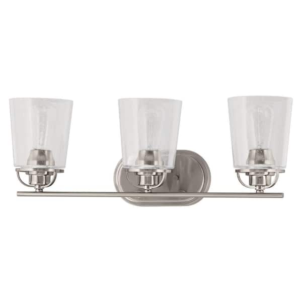 Inspiration 23.19 in. 3-Light Brushed Nickel Bathroom Vanity Light with Glass Shades