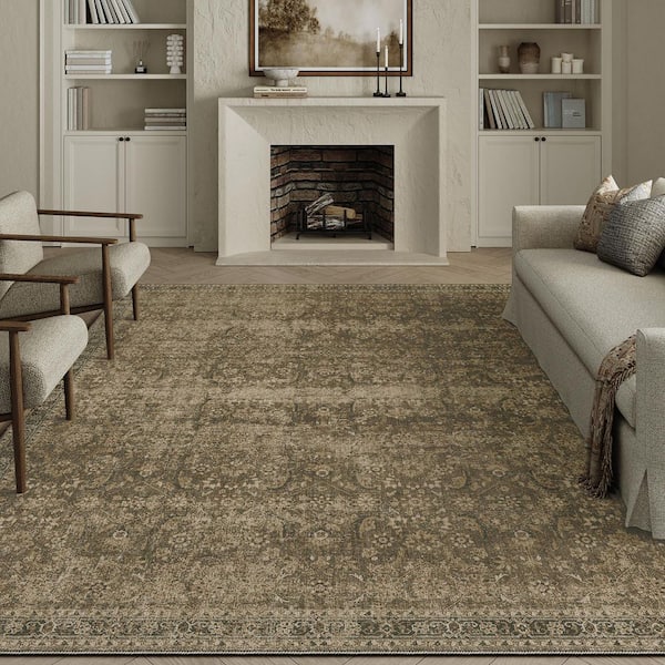Princeton Brown 9 ft. x 12 ft. Distressed Vintage Floral Area Rug