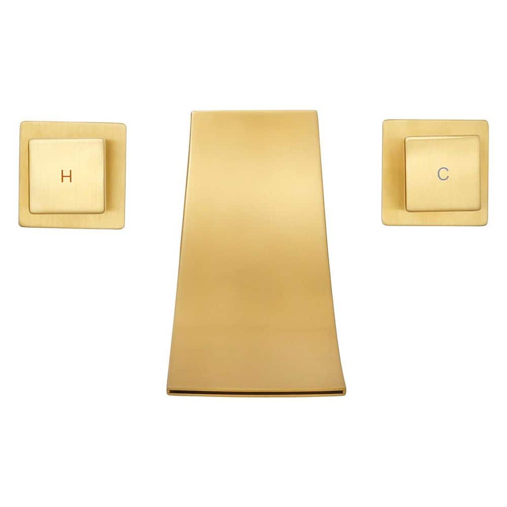 8 in. Double Handle Wall Mount Bathroom Faucet with 3.54 in. Wide Waterfall Spout and Brass Valve in Gold price history on PriceWatchPro