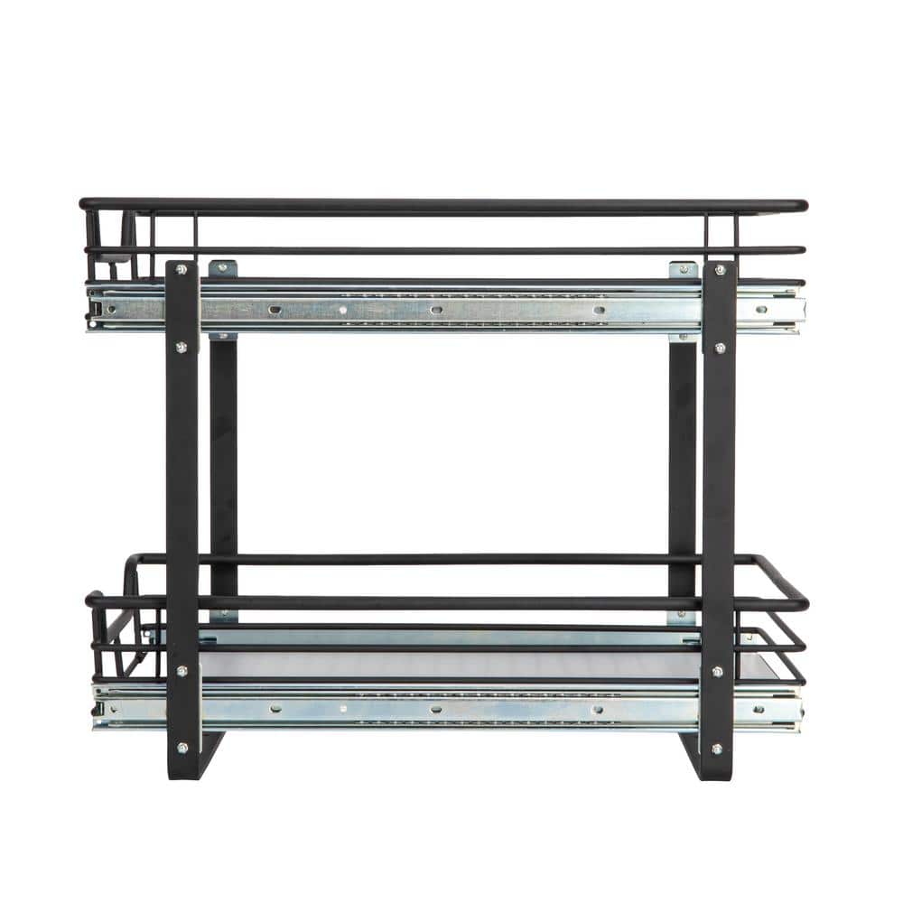 Black Dual-Slide 2-Tier Steel Storage Organizer with Plastic Liners