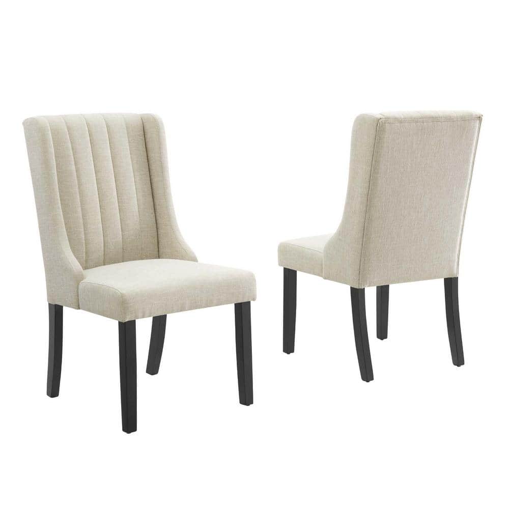 Beige Velvet Upholstered Parsons Side Chair with Wood Legs