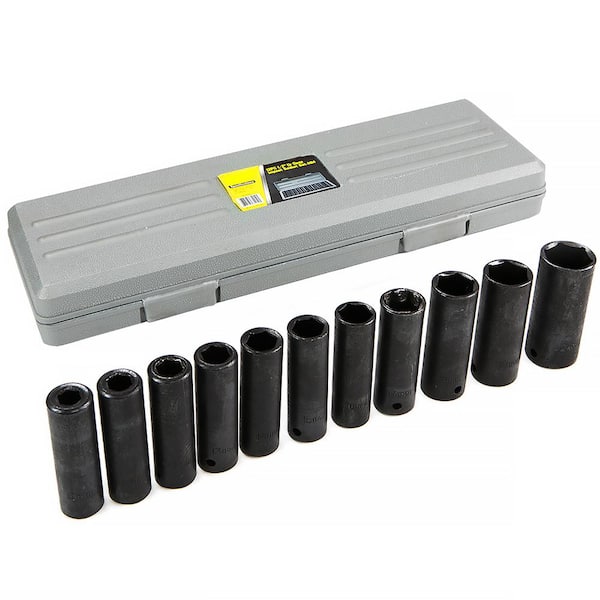 XtremepowerUS 1/2 in. Drive Metric Deep Air Impact Socket Sockets Set with Carrying Case (12-Piece)