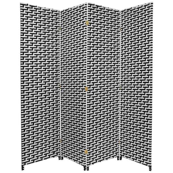 6 ft. Black and White Woven Fiber 4-Panel Room Divider