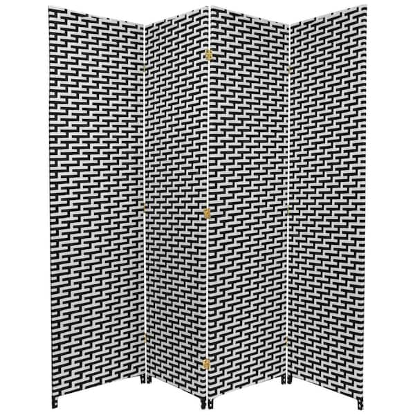 Oriental Furniture 6 ft. Black and White Woven Fiber 4-Panel Room Divider