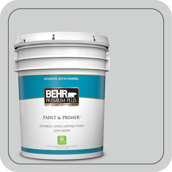 BEHR PREMIUM PLUS 5 gal. #PPH-43 Gray Pearl Satin Enamel Low Odor Interior Paint & Primer